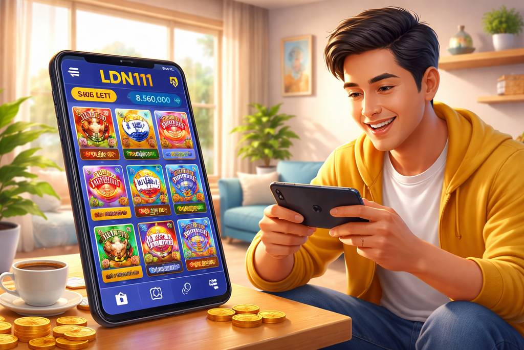 Ilustrasi lebar pengguna mobile Indonesia menjelajahi permainan slot LDN111 di smartphone